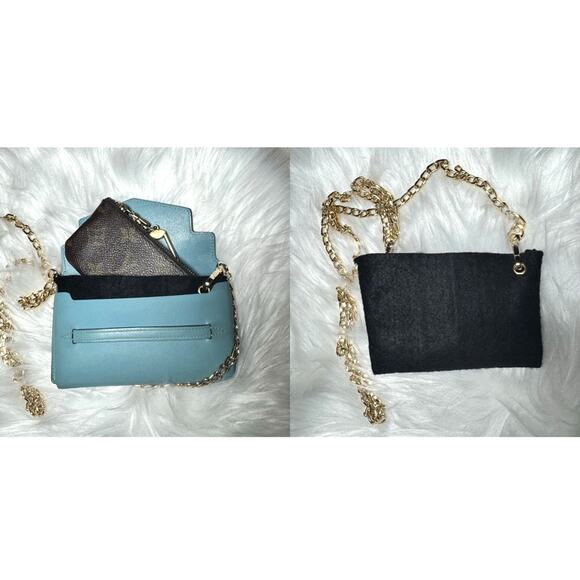 Authentic HERMES Blue Leather Mini Pouch W/ Unbranded Chain and Insert - Picture 7 of 8